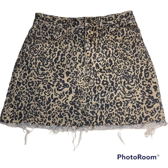 Madewell Rigid Denim Brown and Black Leopard Print  Skirt - Picture 1 of 11
